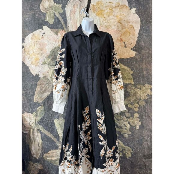 New  Anthropologie Long Sleeve Midi Embellished Shirt Dress Size M - Picture 11 of 11